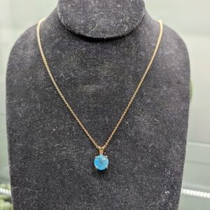 Gold Fashion Necklace with Blue Glass Pendant